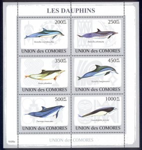 Comoro Islands - 2009 s/s of 6 Dolphins #1093 cv $ 14.50 Lot # 101