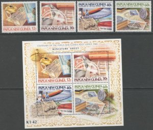 PAPUA NEW GUINEA Sc#627-631 1985 Post Office Centenary Complete Set & S/S OG MNH