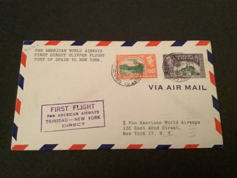 Trinidad & Tobago First Flight to New York 1946 Airmail Stamp  Cover  R40771