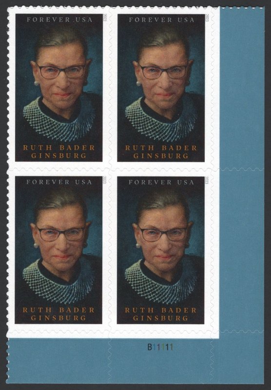 SC#5821 (Forever) Ruth Bader Ginsburg Plate Block: LR #B11111 (2023) SA