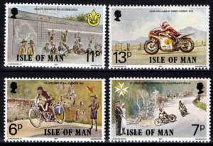 Isle of Man SC#101-104 Tourist Trophy Motorcycle Races and Boy Scouts (1977) MNH