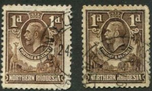 Northern Rhodesia SC# 2 KGV 1d  Two Shades Used