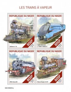 NIGER - 2019 - Steam Trains - Perf 4v Sheet -Mint Never Hinged