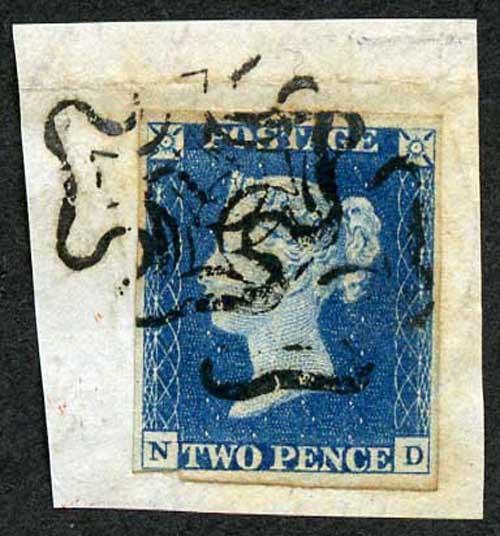 1840 2d Deep Full Blue (ND) Cancelled with Black MX on Piece