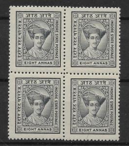 INDIA-INDORE SG27 1927 8a SLATE-GREY BLK OF 4 MNH