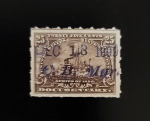 1898 25c USA Internal Revenue, Battleship, Documentary, Purple Brown Scott R169