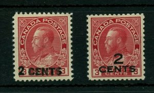 #139 & #140 Provisionals 2c on 3c VF MNH Cat $300 Canada mint 