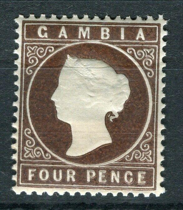 GAMBIA; 1886 classic QV Crown CA issue Mint hinged Shade of 4d. value