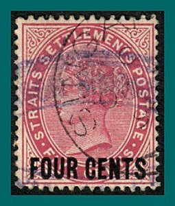 Straits Settlements 1899 Queen Victoria, Surcharge, 4c on 5c, used #92,SG109