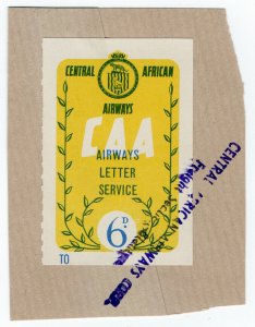 (I.B) Rhodesia Cinderella : Central African Airways Letter Service 6d