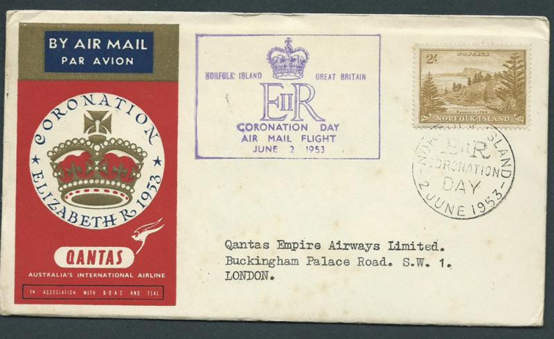 GB 1953 Coronation Flight Cover Norfolk Island to London ...