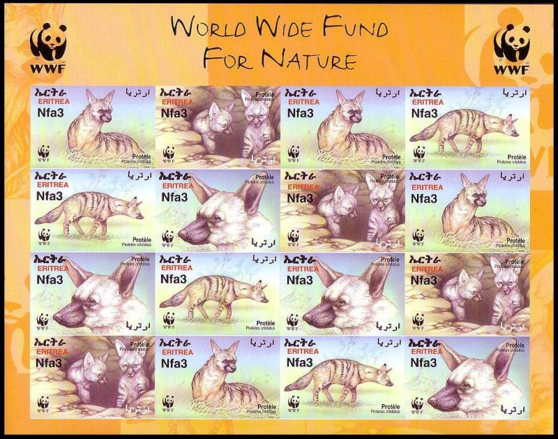 Eritrea WWF Aardwolf Imperf Sheetlet of 4 sets 2001 MNH SC#350 a-d