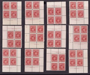Canada-Sc#254- id12-unused NH group of KGVI 4c all different plate blocks-Unitra
