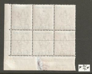 Turks Islands 1895, Victoria 4p Block of 6 w/control #,Scott # 53,VF MNH**OG