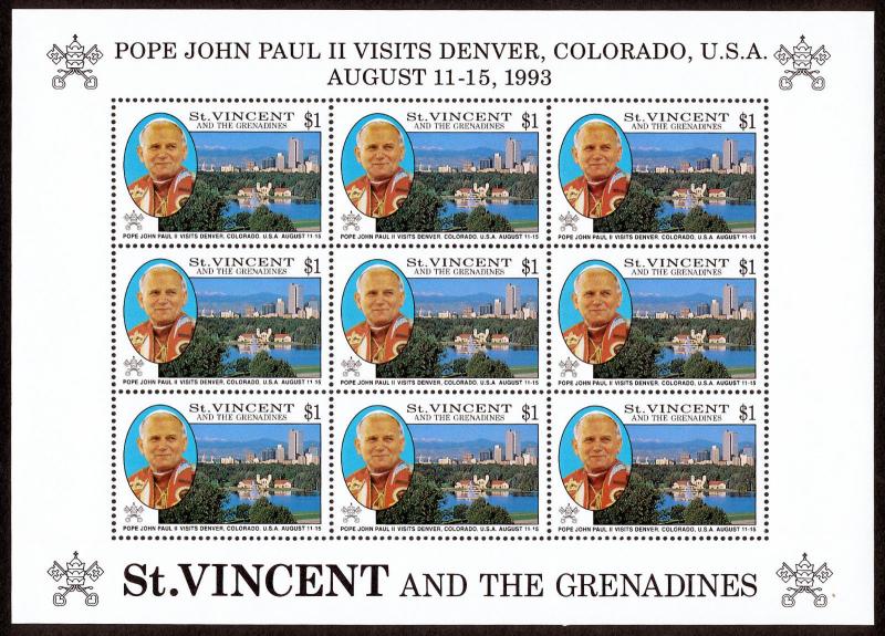 St Vincent 1908 sheet MNH Pope John Paul II visit to Denver