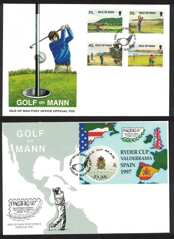 Isle of Man Golf 4v+MS 2 FDCs SG#755-MS759