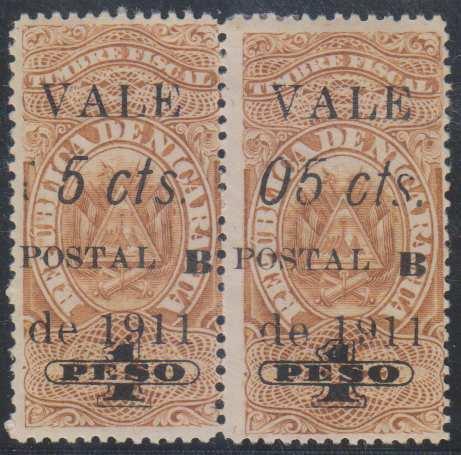 NICARAGUA ZELAYA (BLUEFIELDS) 1910 Sc 1L98 PAIR Se-Tenant 5 & 05 MINT F,VF