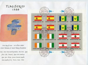 UN 1998 FLAG SHEETS WFUNA CACHET BY JEAN-MICHEL FOLON ON 4 FIRST DAY COVERS