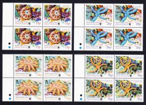 BIOT WWF Sea Stars 4v Blocks of 4 with left margin SG#253-256 MI#266-269