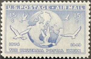 Scott #C43 1949 15¢ Universal Postal Union Globe and Doves MNH OG VF