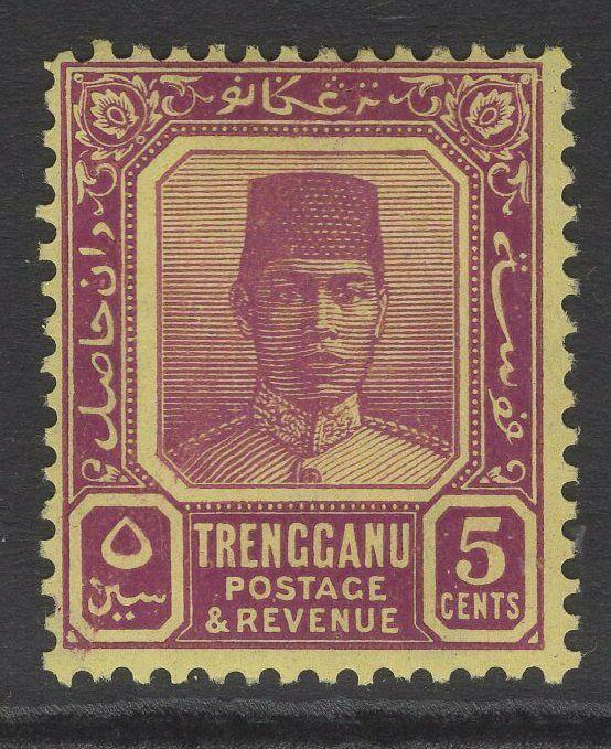 MALAYA TRENGGANU SG32 1926 5c PURPLE/YELLOW MTD MINT