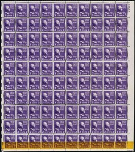 807, Mint NH 3¢ Tape Splice Error Sheet of 100 Stamps - Stuart Katz