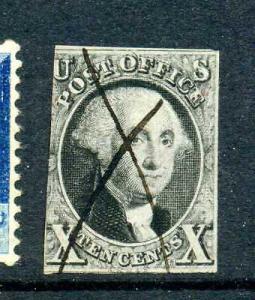 Scott #2 Washington TYPE B DOUBLE TRANSFER Used Imperf Stamp  (Stock # 2-28)