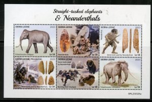 SIERRA LEONE 2023 STRAIGHT-TUSKED ELEPHANTS & NEANDERTHALS SHEET MINT NH