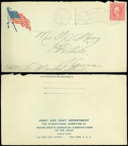 1917 WWII Patriotic, ALEXANDRIA VA MILITARY BRANCH Flag Cancel, OLD GLORY / YMCA