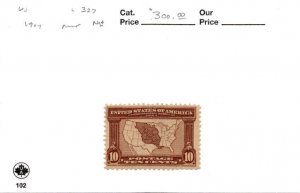 United States Postage Stamp, #327 Mint NH, 1907 Map Louisiana Purchase (AC)