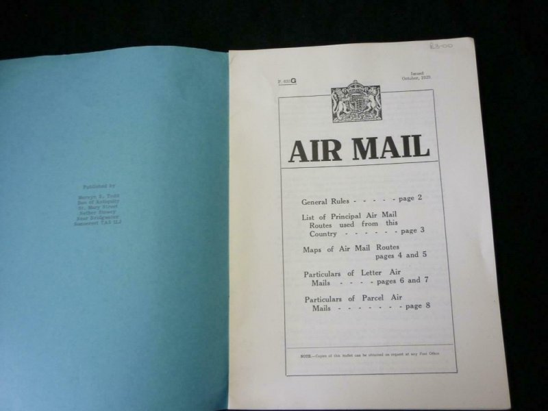 AIRMAIL RATES AND ROUTES 1929 - REPRINT