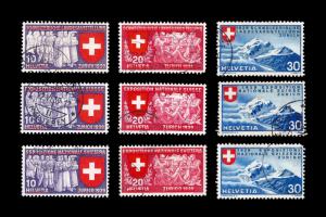 Switzerland 1939 Sc 247-255 uvf a couple with small flaws