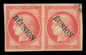 French Colonies - REUNION Is. 1891 CERES 80c car  EUNION  Sc 12h ERROR on PAIR