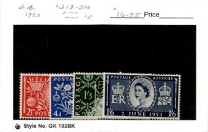 Great Britain, Postage Stamp, #313-316 Mint LH, 1953 Queen Elizabeth (AD)