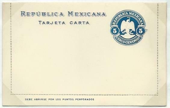 MEXICO 5c lettercard 1899 fine optd MUESTRA ...............................58754