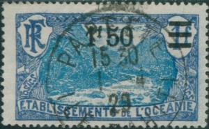 French Oceania 1916 SG70 1f.50 on 1f light blue and blue Valley of Fautaua FU