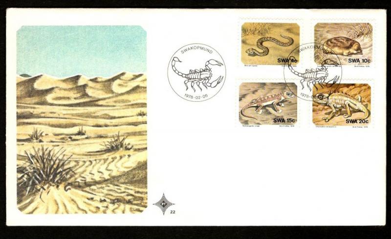 South West Africa 1978 Snake Scorpion Desert Animal Wildlife Sc 411-4 FDC # 1...