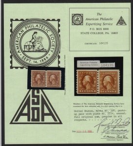 1912 Sc 395 brown coil  MNH  plate no. 5574  paste-up CV $500