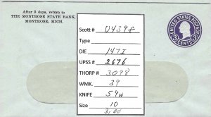 Scott# U439      D143   UPSS#2649   US envelope.