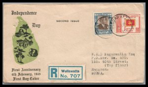 Ceylon 1949 Registered Cover Wellawatta toRangoon Burma�