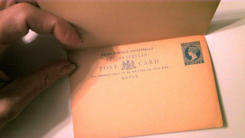 EARLY CEYON POSTAL REPLY CARD MINT ENTIRE