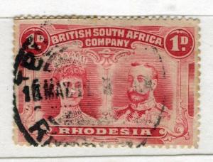 RHODESIA;  1910-13 early Double Head issue fine used 1d. value, Shade