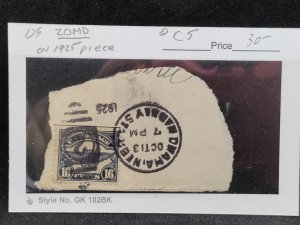 MATT'S STAMPS US SCOTT #C5 16-CENT AIR MAIL STAMP ON 1925 CUT COVER, BLUE, USED