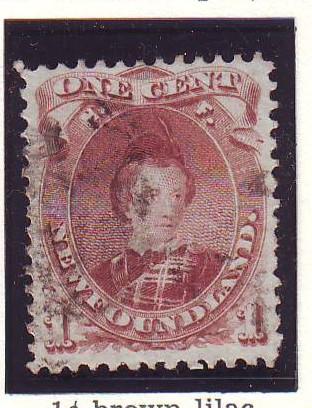 Newfoundland Sc 32A 1871 1 c brn lil Pr of Wales stamp used