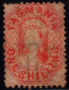 1864 Australia Tasmania Sc #34 double lined numeral 1 wmk P.11.5 Mint no gum