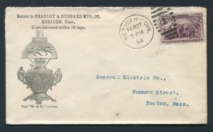 1894 Bradley & Hubbard Lamp Manufacturing - Meriden, Connecticut to Boston, MA