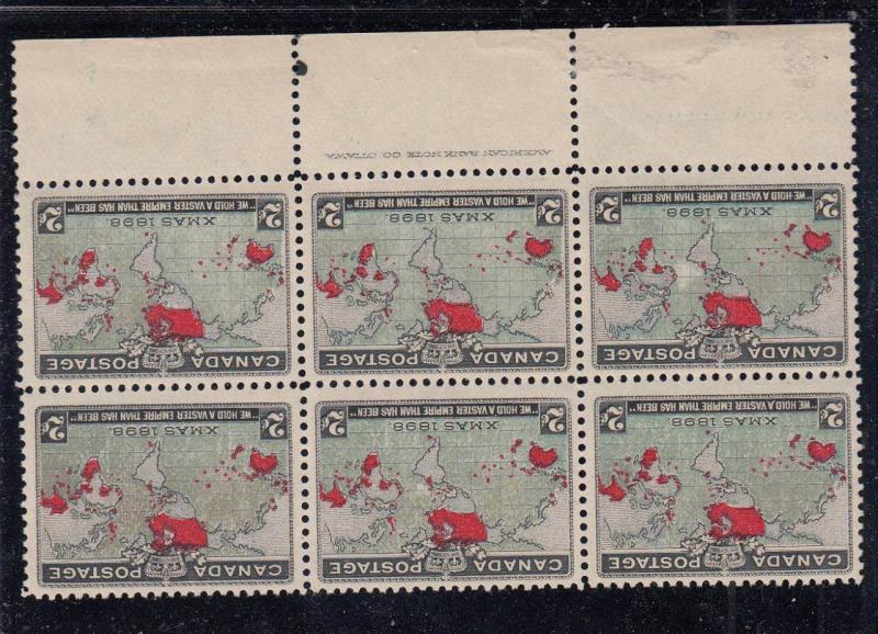 CANADA # 86 VF-MNH 2cts XMAS IMPERIAL PENNY POST INSCRIPTION BLOCK OF 6 CV $1080