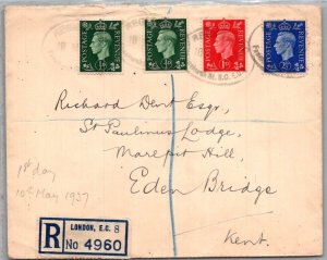 GREAT BRITAIN POSTAL HISTORY REGISTERED FDC COVER ADDR CANC LONDON YR'1937