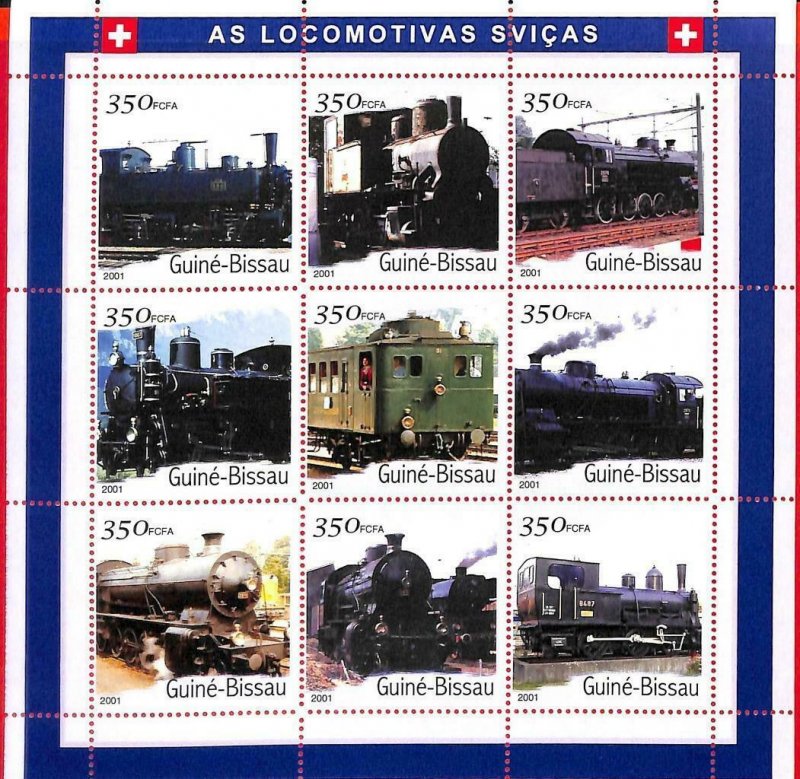 A0869 -  GUINEA-BISSAU - ERROR   MISSPERF SHEET - TRANSPORT Swiss Trains 2001