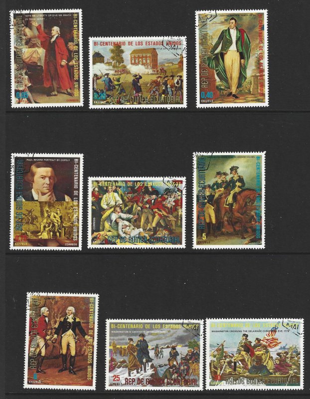 EQUATORIAL GUINEA Used Lot of 9 Different 1975 American Bicentennial Stamps